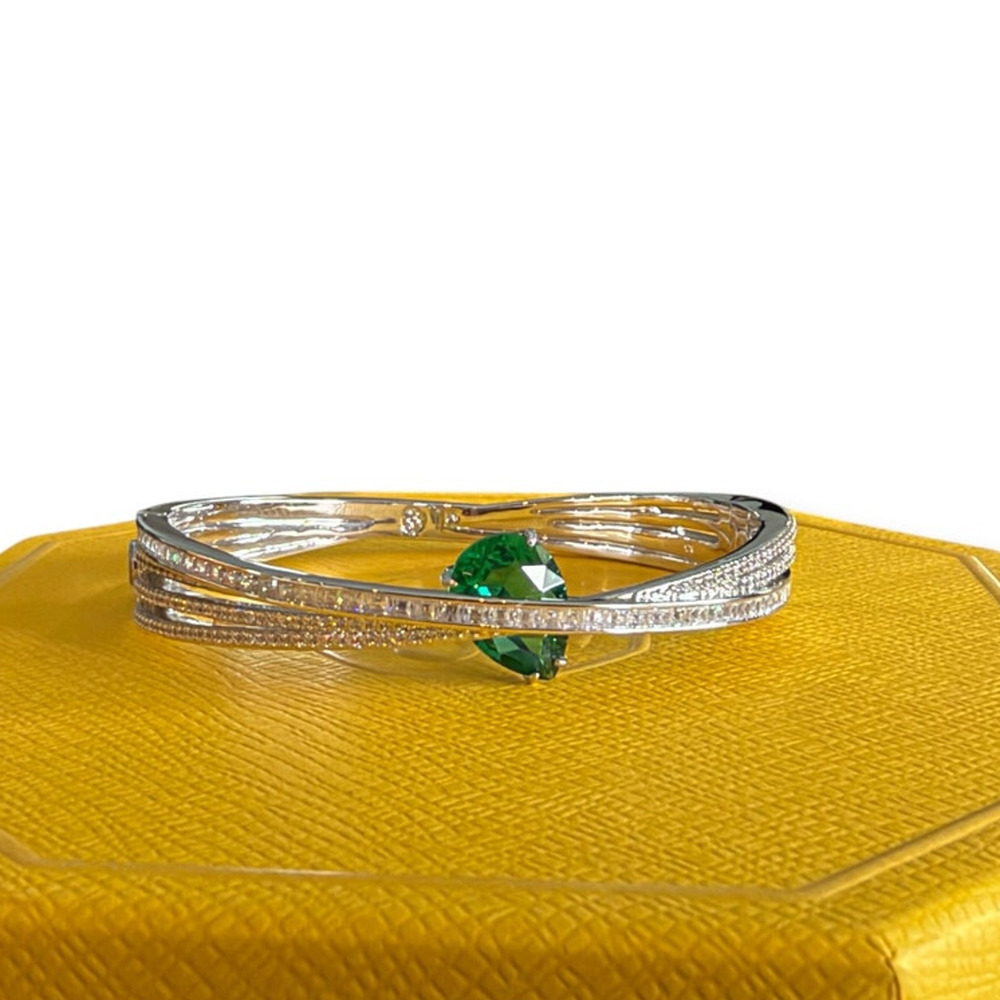 Swarovski Hyperbola Green Rhodium Plated Bangle Bracelet Size Small